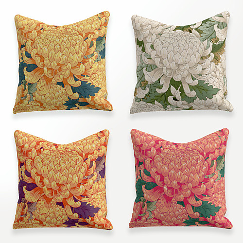 

Cushion Cover 4PCS Linen Soft Decorative Square Throw Pillow Cover Cushion Case Pillowcase for Sofa Bedroom 45 x 45 cm (18 x 18 Inch) Superior Quality Mashine Washable Chinese Style Beauty Flowers
