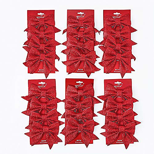 

24 pcs glitter sponge christmas tree bow for xmas ornaments wreath decor (7.1x6.7, rose gold)