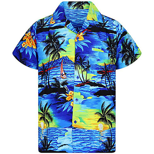 

sunset beach palm tree hawaiian shirt red-l