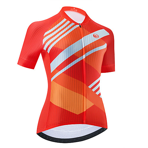 

21Grams Women's Short Sleeve Cycling Jersey Orange Stripes Bike Jersey Top Mountain Bike MTB Road Bike Cycling Breathable Quick Dry Sports Clothing Apparel / Stretchy / Athletic