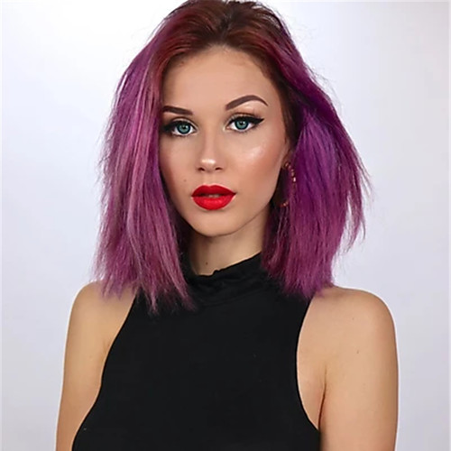 

Fuchsia Wig Fashion Natural Straight Mid-length Dyed Wig Hair Ladies Chemical Fiber Wig Headgear