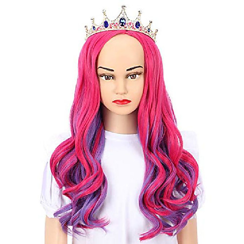 

yuehong long wavy mixed purple red anime fashion girl's cosplay wigs party hair wig kids(no crown)