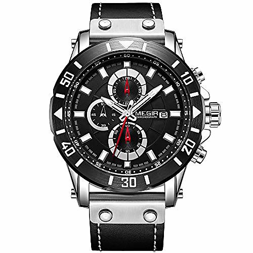 

men's fashion casual quartz watches leather strap military sports wristwatch luxury waterproof chronograph watch man black