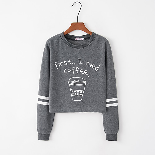 

Women's Pullover Sweatshirt Graphic Text Letter Monograms Crop Top Daily Weekend Active Cute Hoodies Sweatshirts Slim Black Wine Gray