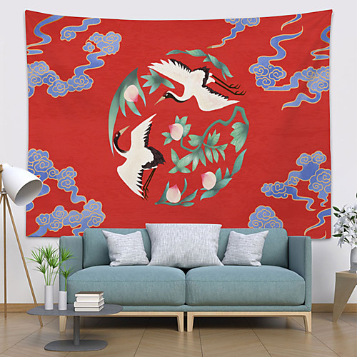 

Chinese Style Wall Tapestry Art Decor Blanket Curtain Hanging Home Bedroom Living Room Decoration Polyester Crane Lotus Flower Cloud