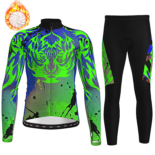 

21Grams Men's Long Sleeve Cycling Jersey with Tights Winter Fleece Black / Yellow Blue Green Animal Bike Fleece Lining Breathable Warm Quick Dry Sports Graphic Mountain Bike MTB Road Bike Cycling