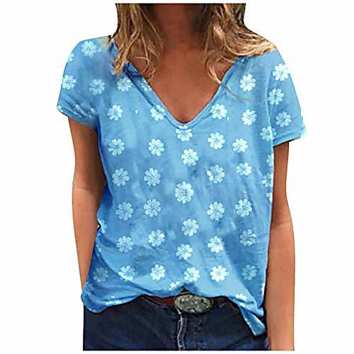 

portazai shirts for women fashion round neck plus size sunflower print tee shirt casual short sleeve t-shirt top blouses
