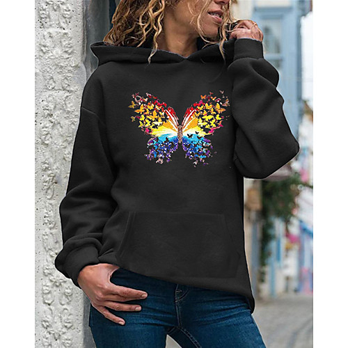 

Women's Pullover Hoodie Sweatshirt Butterfly Daily Casual Hoodies Sweatshirts Loose White Black Purple