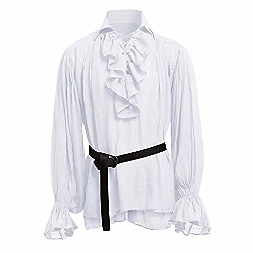 

men's noble bandage long sleeve medieval long sleeves casual gingham gothic shirt(4xl,white)