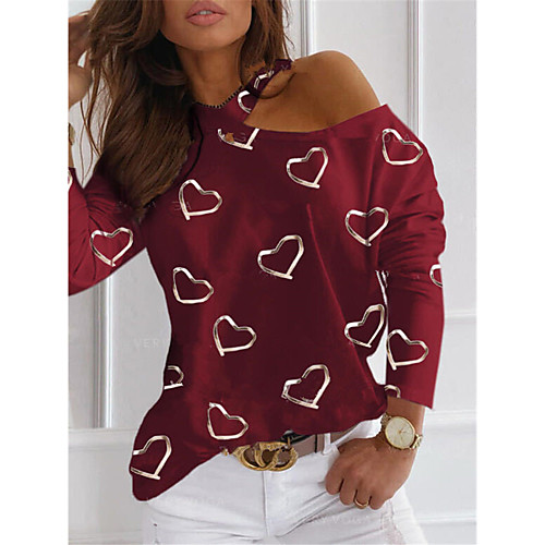 

Women's Plus Size Blouse Galaxy Heart Sexy Long Sleeve Print Asymmetric One Shoulder Off Shoulder Tops Rock Streetwear Basic Top White Black Wine