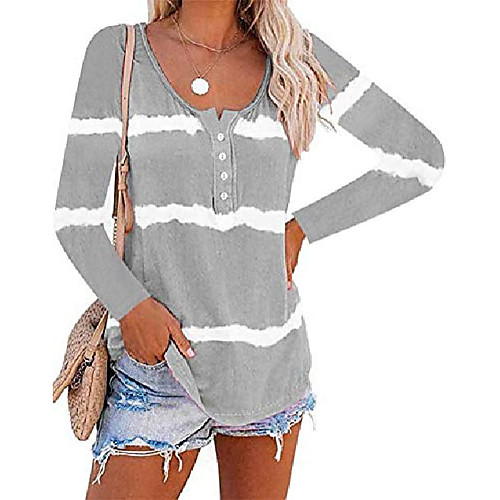 

women's fall casual striped tie dye long sleeve tops medium gray0908