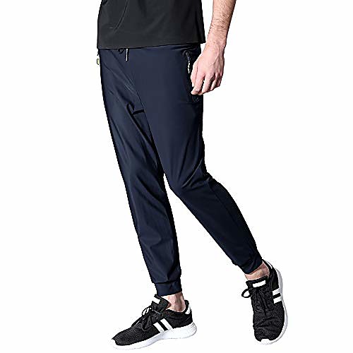 

men's running pants lightweight breathable quick dry hiking jogger sweatpants zipper pockets(as3509blue-xl)