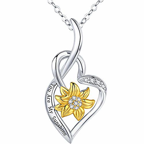 

sunflower necklace 925 sterling silver you are my sunshine heart pendant jewelry christmas anniversary birthday gifts for her women