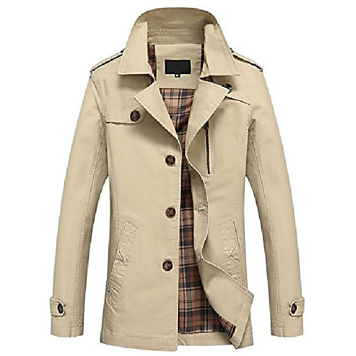 

men's gentle notch collar single breasted check lined windbreaker trench coat (medium, army)