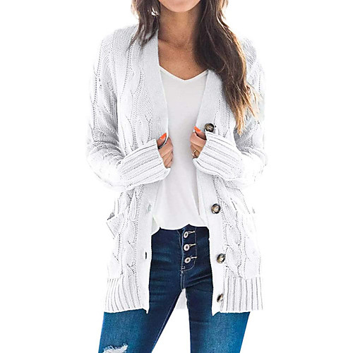 

Women's Stylish Knitted Solid Color Cardigan Long Sleeve Sweater Cardigans Open Front Fall Winter White Black Red