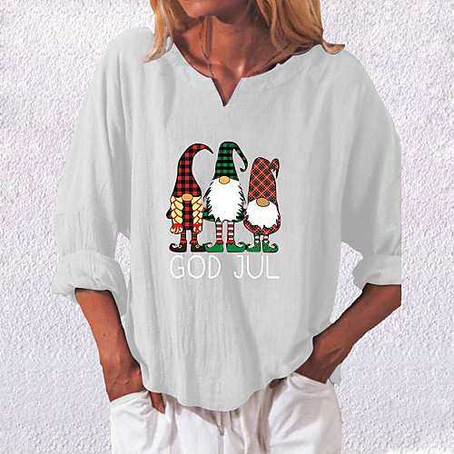 

Women's Blouse Shirt Graphic Prints Long Sleeve Print V Neck Tops Basic Christmas Basic Top White Black Dusty Blue