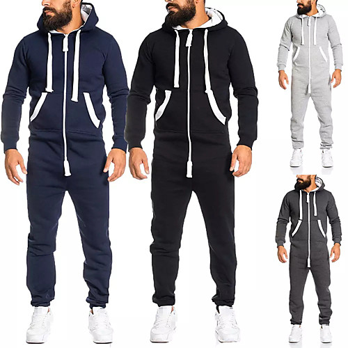 

Men's Full Zip One-piece Jumpsuit Tracksuit Sweatsuit Street Athleisure Long Sleeve 2pcs Winter Thermal Warm Breathable Soft Fitness Gym Workout Running Jogging Training Sportswear Solid Colored