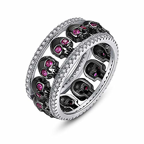 

skull ring sterling silver black promise engagement wedding bands cubic zirconia jewelry dainty knuckle gothic finger diamond vintage rings for women girls