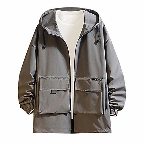 

color block hooded jacket windbreaker lightweight casual zip-up coat gray