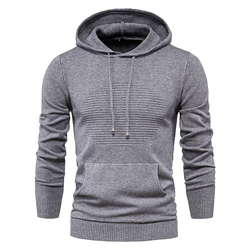 

Men's Striped Pullover Long Sleeve Sweater Cardigans Hooded Black Wine Light gray