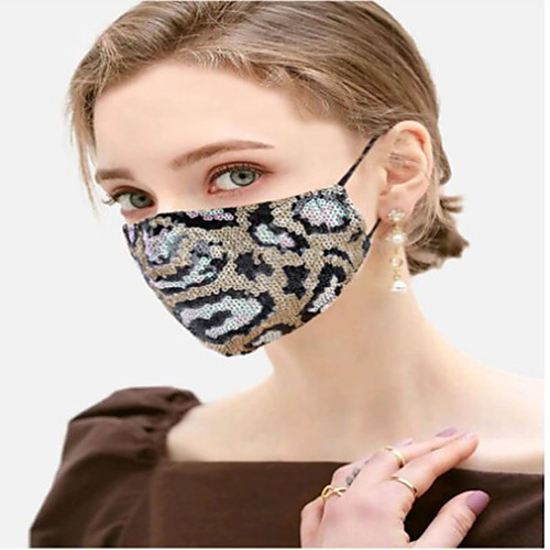 

2 pcs Mask for Men's And Women's Leopard Print Sequined Protective Masks Dust-proof Breathable Washable Sequined Masks