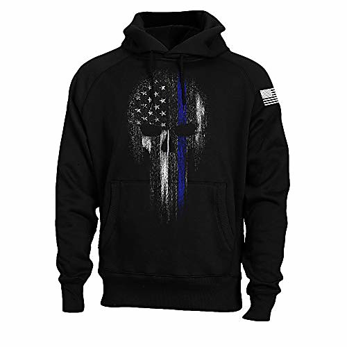 

thin blue line police patriotic skull men's hoodie sweatshirt (youth x-small)