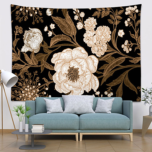 

Wall Tapestry Art Decor Blanket Curtain Hanging Home Bedroom Living Room Decoration Polyester Plant Flower Floral Blooming Golden Leaf