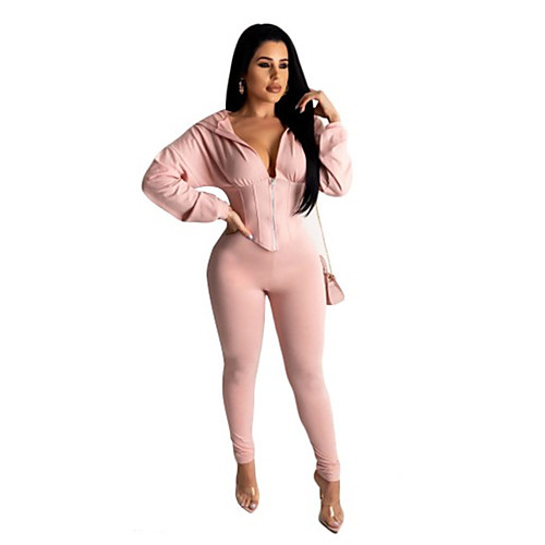 

Women's Plain Daily Wear Two Piece Set Hoodie Pant Loungewear Tops