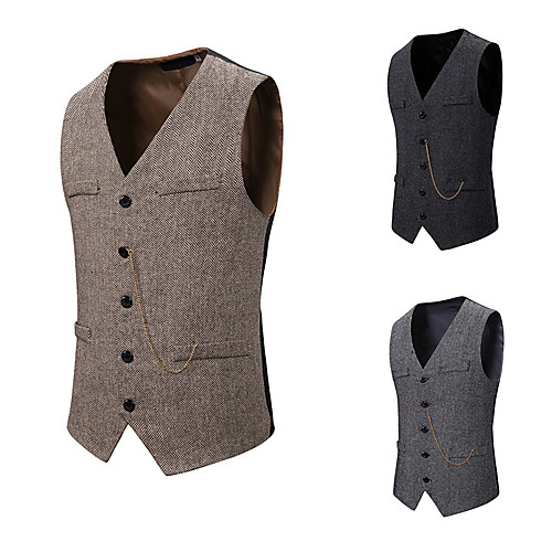 

The Great Gatsby Vintage Gothic Steampunk Masquerade Vest Waistcoat Men's Slim Fit Costume Black / Gray / Coffee Vintage Cosplay Event / Party Sleeveless