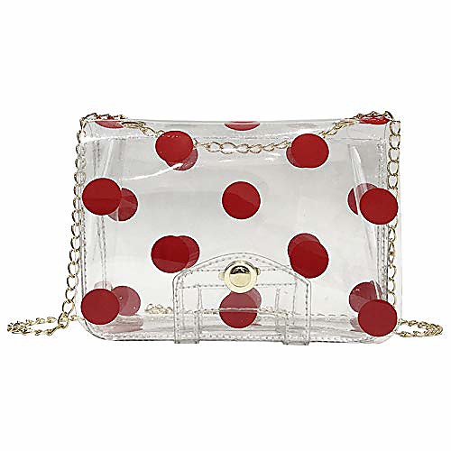 

women transparent pvc clear cross body polka dot shoulder bag (black)
