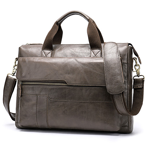 

Men's Bags Cowhide Shoulder Messenger Bag Laptop Bag Briefcase Zipper Going out Office & Career Handbags Black Grey Gray