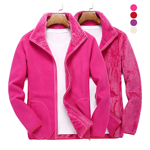 

Women's Softshell Jacket Hiking Fleece Jacket Winter Outdoor Solid Color Thermal Warm Waterproof Windproof Breathable Winter Fleece Jacket Top Single Slider Hunting Ski / Snowboard Fishing Violet Red