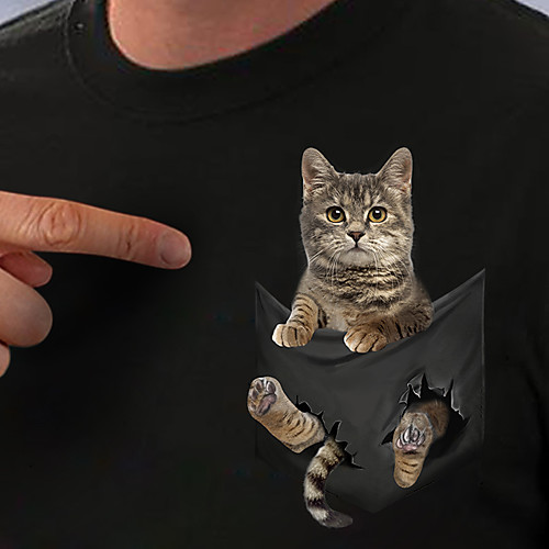 

Women's T-shirt 3D Cat Graphic Prints Print Round Neck Tops Basic Basic Top White Black