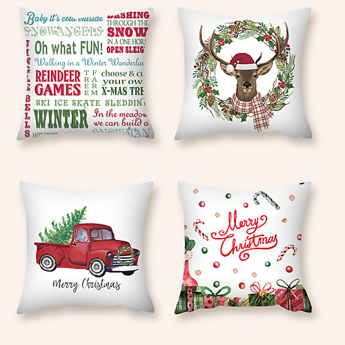 

Cushion Cover 4PCS Christmas Party Decoration Christmas Gift Short Plush Soft Decorative Square Throw Pillow Cover Cushion Case Pillowcase for Sofa Bedroom 45 x 45 cm (18 x 18 Inch) Superior Quality