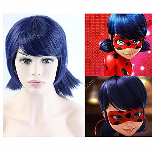 

horsetail wig ladybug girl wig double anime cosplay miraculous ladybug high temperature silk wig set, adult buckle subnet