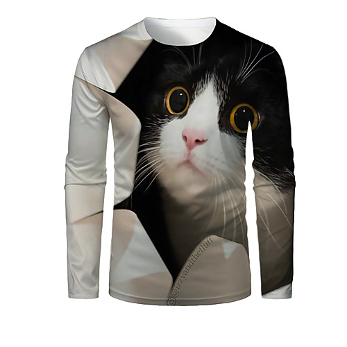 

Men's T shirt 3D Print Graphic 3D Animal Print Long Sleeve Daily Tops Black
