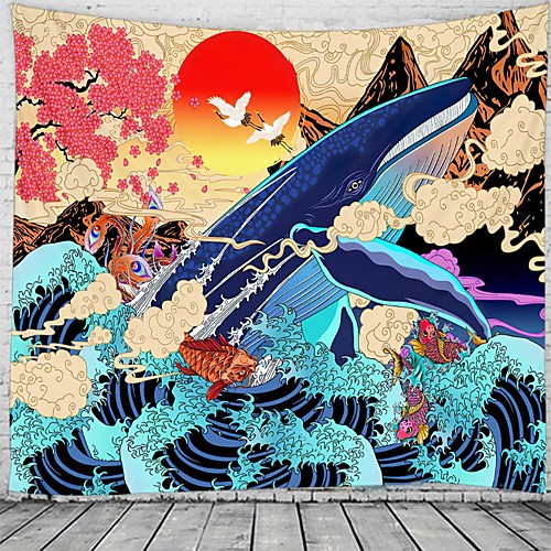 

Japanese Painting Style Ukiyo-e Wall Tapestry Art Decor Blanket Curtain Hanging Home Bedroom Living Room Decoration Whale Animal Sea Ocean Wave Mountian Crane