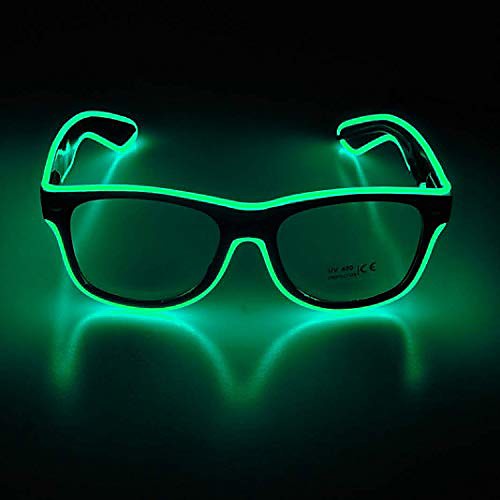 

led glasses adjustable neon light up glasses, party favors glowing luminous led sunglasses (black frame clear lenses)