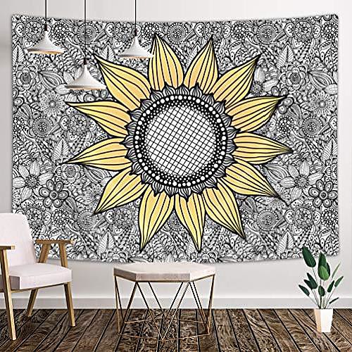 

sunflower tapestry wall hanging, sunflower on floral mandala background, polyester fabric wall tapestry for home living room bedroom dorm decor 71w x 60l inches