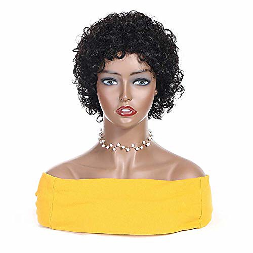 

short curly human hair wigs for black women none lace 150% density unprocessed machine made kinky curls wig with hair bangs