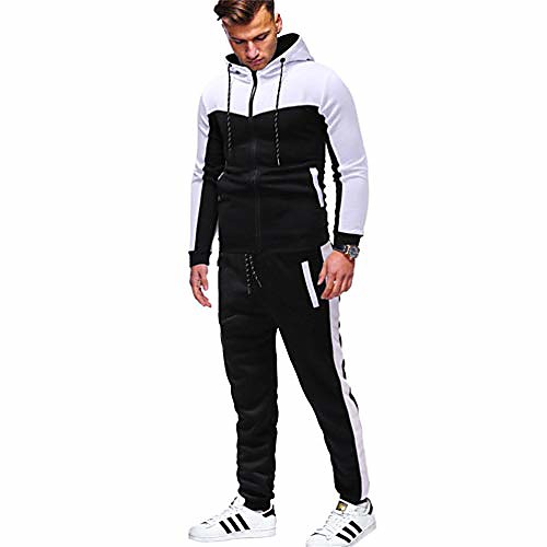 

men tracksuit set hoodies sweatshirt pants jogger sportswear suit white l