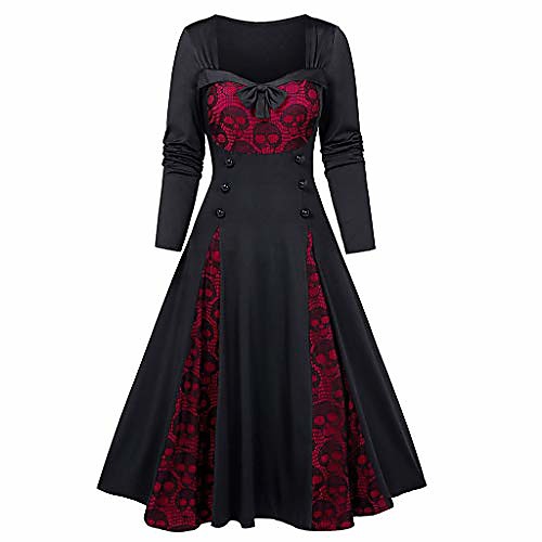 

retro halloween skull print bandeau maxi dress classic medieval halloween pleated long dresses plus size red