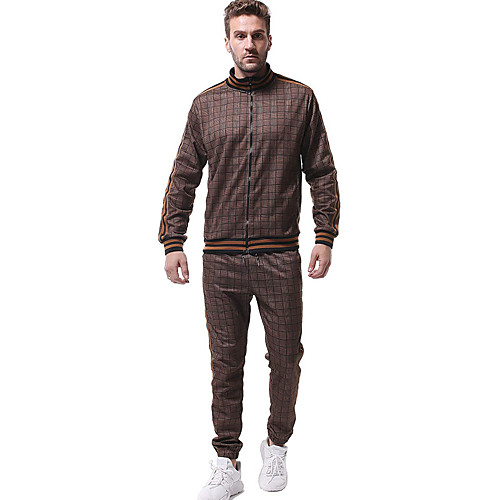 

mens plaid tracksuit set casual two piece athletic outfits sweatsuit(style 2,l)