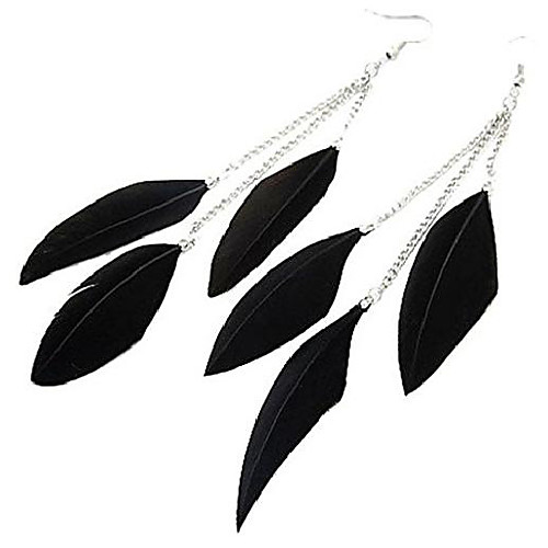 

womens girls feather tassel hook ear stud earrings fashion jewelry black