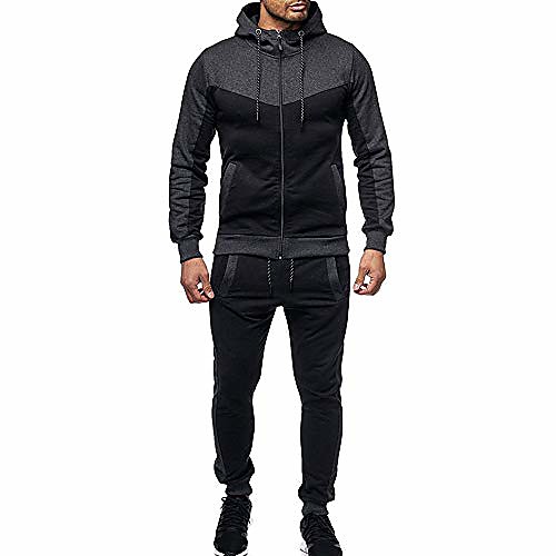 

mens autumn winter gradient print hoodie sweatshirt slim set sport suit tracksuit dark gray