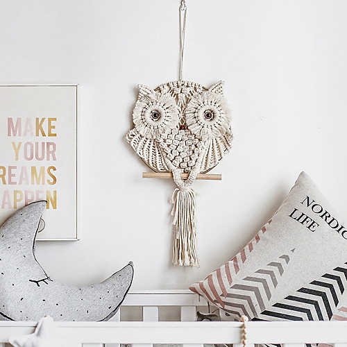 

Hand Woven Macrame Wall Hanging Ornament Bohemian Boho Art Decor Home Bedroom Living Room Decoration Nordic Handmade Tassel Cotton Owl