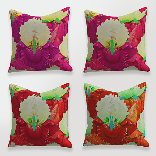

Cushion Cover 4PCS Linen Soft Decorative Square Throw Pillow Cover Cushion Case Pillowcase for Sofa Bedroom 45 x 45 cm (18 x 18 Inch) Superior Quality Mashine Washable Chinese Style Red Purple