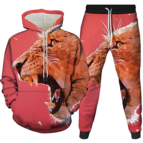 

Women's Men's 3D Hoodies Set Graphic 3D Lion 2 Piece Front Pocket Daily 3D Print 3D Print Casual Hoodies Sweatshirts White Black Red