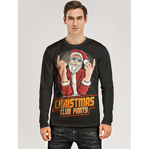 

Men's T shirt 3D Print Graphic 3D Letter Print Long Sleeve Christmas Tops Black
