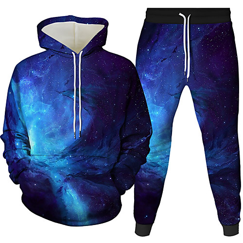 

Men's 3D Hoodies Set Graphic 3D 2 Piece Hooded Daily 3D Print Casual Hoodies Sweatshirts Long Sleeve Black Blue Purple